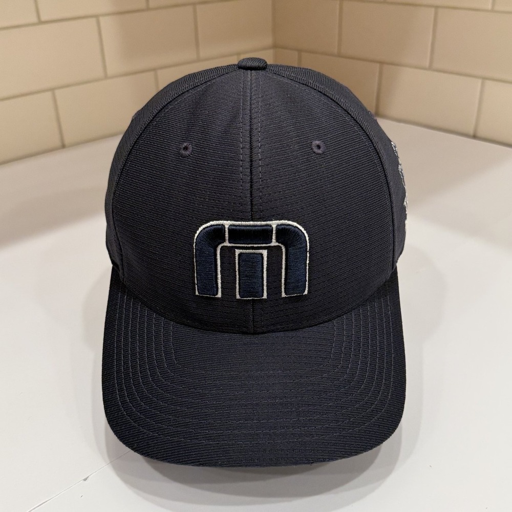 TravisMathew Troon North Golf Club Flexfit Baseball Cap Hat S-M Navy Blue Black